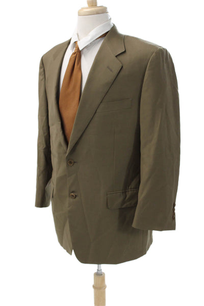 Canali Mens Classic Brown Pure Wool Suit Jacket Collared Button Size 52