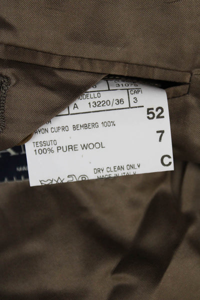 Canali Mens Classic Brown Pure Wool Suit Jacket Collared Button Size 52