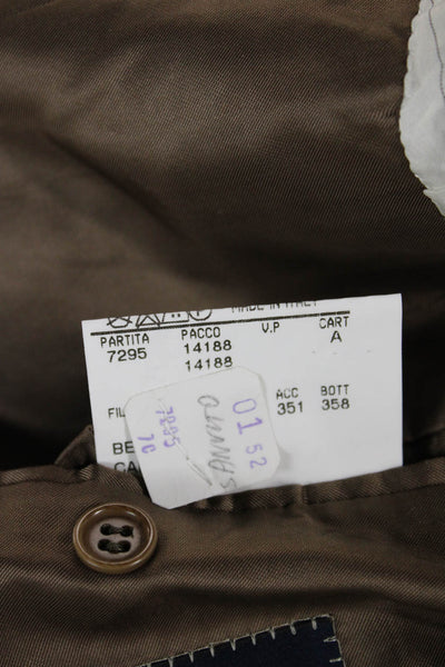 Canali Mens Classic Brown Pure Wool Suit Jacket Collared Button Size 52
