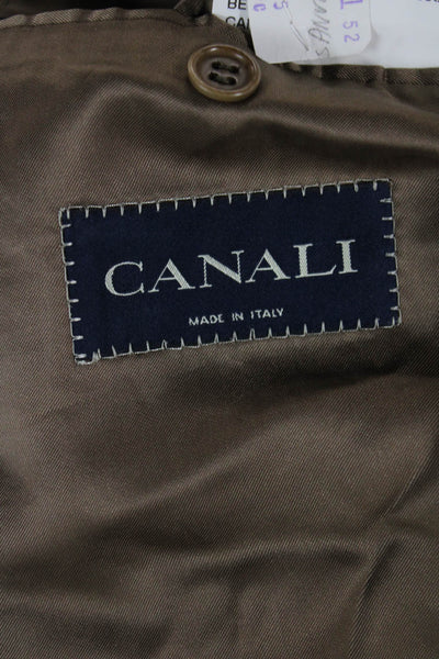 Canali Mens Classic Brown Pure Wool Suit Jacket Collared Button Size 52