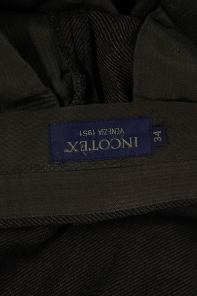 Incotex Mens Cropped Dress Pants Dark Gray Wool Button Size 34