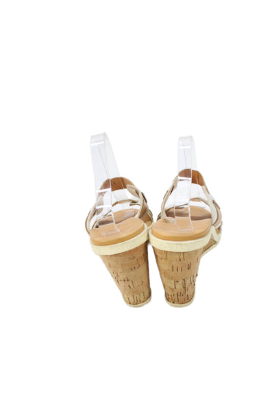 Hogan Women's Open Toe Leather Wedge Sandals Beige/White Size 11
