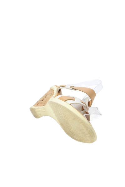 Hogan Women's Open Toe Leather Wedge Sandals Beige/White Size 11