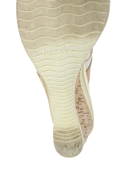 Hogan Women's Open Toe Leather Wedge Sandals Beige/White Size 11