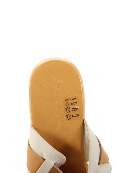 Hogan Women's Open Toe Leather Wedge Sandals Beige/White Size 11
