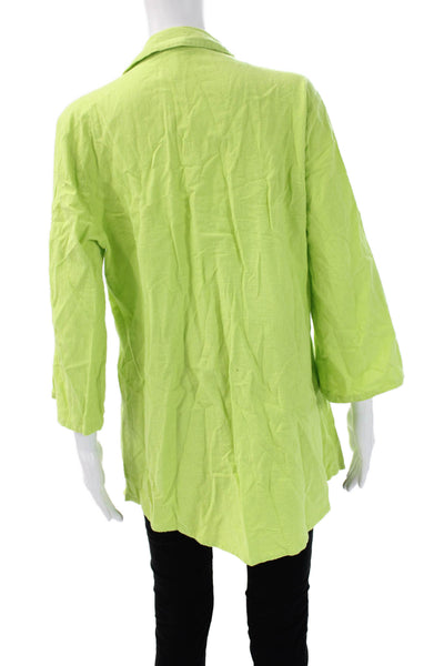 Soft Surroundings Womens Tunic Buttonup Collared 3/4 Sleeve Green Cotton Size M