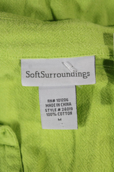 Soft Surroundings Womens Tunic Buttonup Collared 3/4 Sleeve Green Cotton Size M