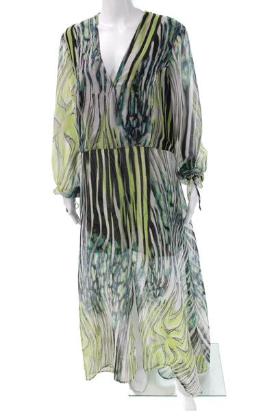Alberto Makali Women Black Kaftan Maxi Dress Long Sleeve V Neck Button Size XL