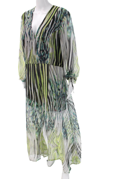 Alberto Makali Women Black Kaftan Maxi Dress Long Sleeve V Neck Button Size XL