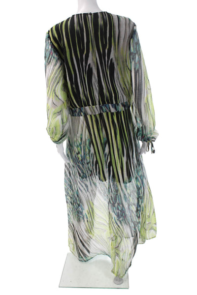 Alberto Makali Women Black Kaftan Maxi Dress Long Sleeve V Neck Button Size XL