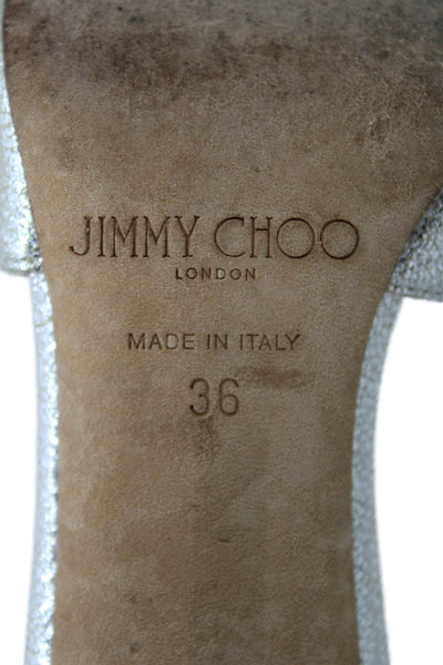 Jimmy Choo Womens Metallic Leather Ankle Strapped Heels Silver Size EUR 36