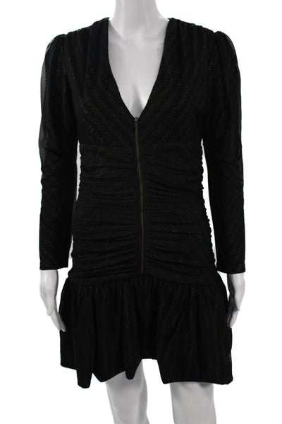 Maje Womens Bodycon Mini Dress Black V Neck Long Sleeve Size 3