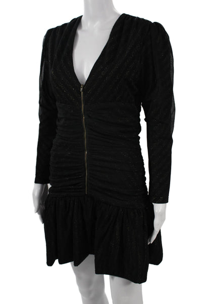 Maje Womens Bodycon Mini Dress Black V Neck Long Sleeve Size 3