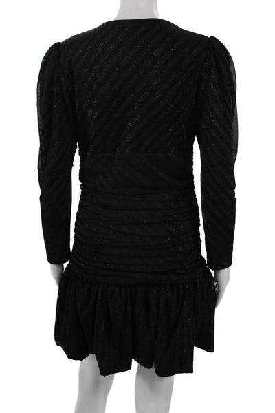 Maje Womens Bodycon Mini Dress Black V Neck Long Sleeve Size 3