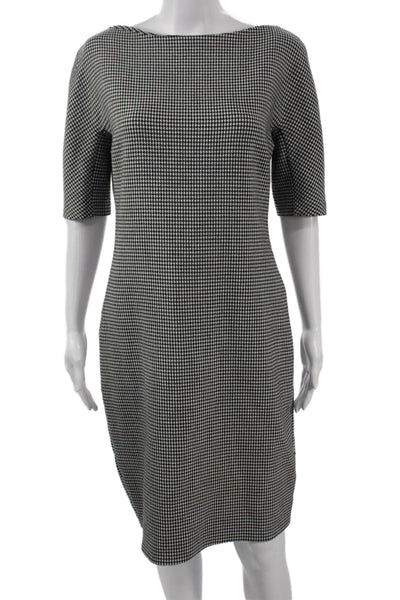 Zara Woman Women Sheath Dress Black Check Round Neck 3/4 Sleeve Size L