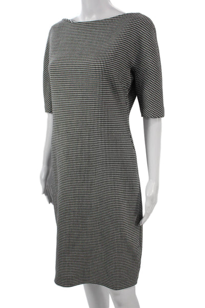 Zara Woman Women Sheath Dress Black Check Round Neck 3/4 Sleeve Size L