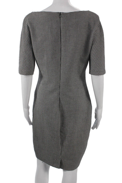 Zara Woman Women Sheath Dress Black Check Round Neck 3/4 Sleeve Size L
