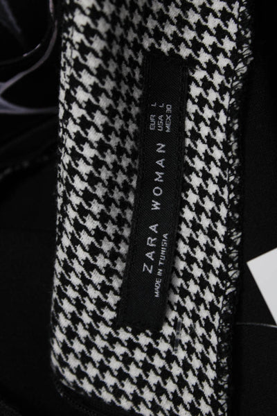 Zara Woman Women Sheath Dress Black Check Round Neck 3/4 Sleeve Size L