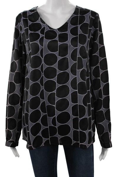 Armor Lux Womens Tunic Blouse Black V Neck Long Sleeve Geometric Size 40