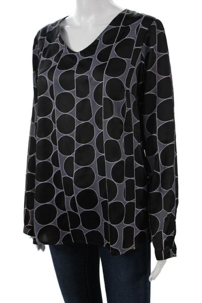 Armor Lux Womens Tunic Blouse Black V Neck Long Sleeve Geometric Size 40
