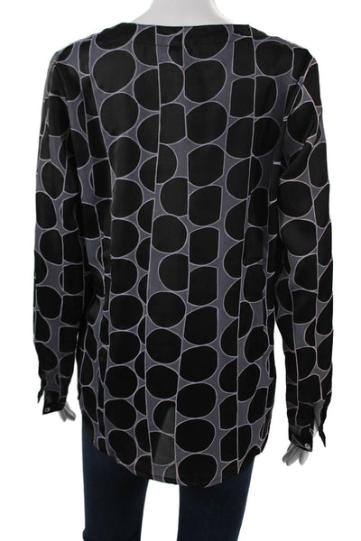 Armor Lux Womens Tunic Blouse Black V Neck Long Sleeve Geometric Size 40