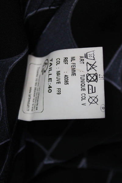 Armor Lux Womens Tunic Blouse Black V Neck Long Sleeve Geometric Size 40