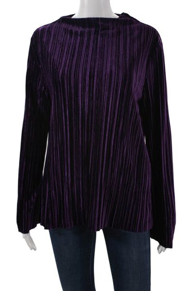 Zara Women Purple Striped Crew Neck Long Sleeve Blouse 90s Poly Spandex Size M