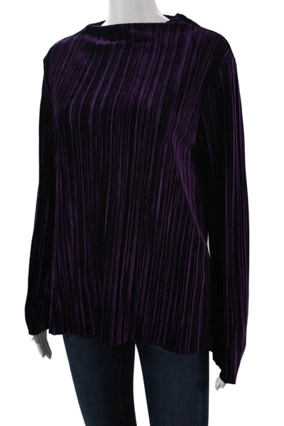 Zara Women Purple Striped Crew Neck Long Sleeve Blouse 90s Poly Spandex Size M