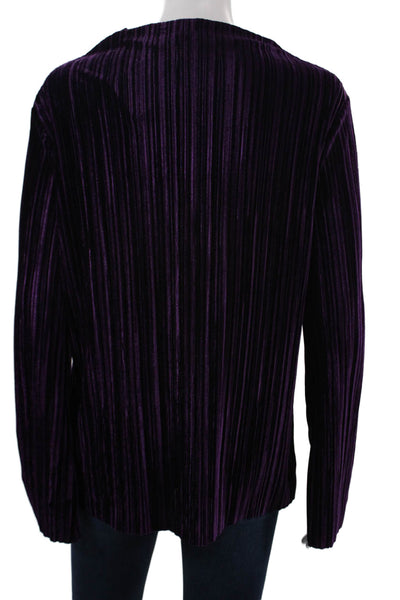 Zara Women Purple Striped Crew Neck Long Sleeve Blouse 90s Poly Spandex Size M