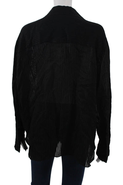 Zara Womens Collared Striped Black Button Up Blouse Long Sleeve Viscose Size M