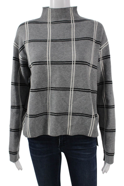 Max Studio Womens Gray Plaid Mock Neck Pullover Sweater Long Sleeve Size M