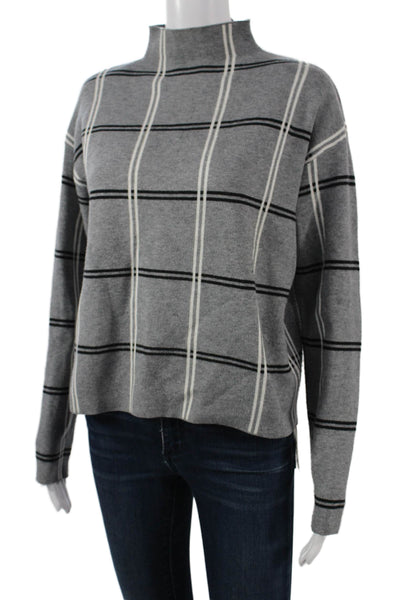 Max Studio Womens Gray Plaid Mock Neck Pullover Sweater Long Sleeve Size M