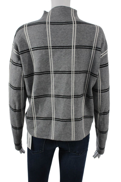 Max Studio Womens Gray Plaid Mock Neck Pullover Sweater Long Sleeve Size M