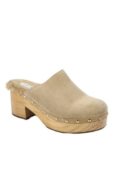 Steve Madden Womens Suede Studded Slide On Clog Heels Beige Size 7.5