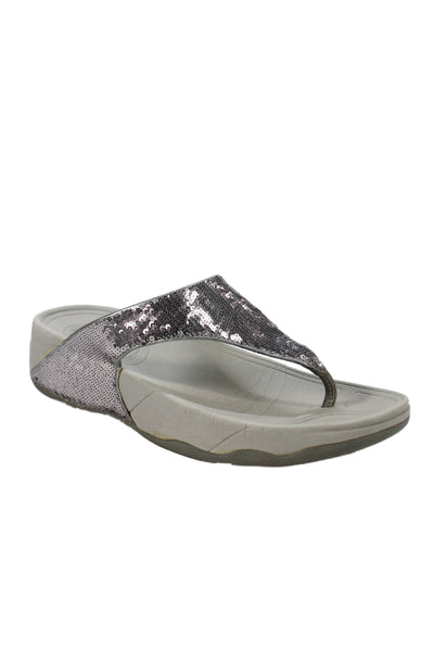 FitFlop Womens Sequined Thong Slide On Sandals Grey Size 7