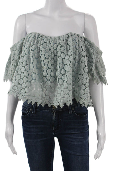 Tularosa Women Cropped Floral Cotton Blouse Light Blue Bohemian Size XS