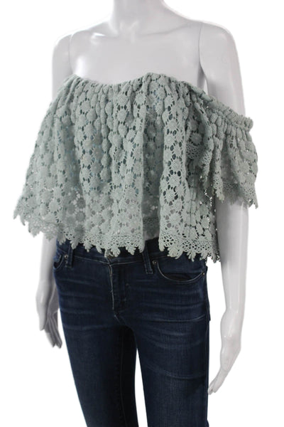 Tularosa Women Cropped Floral Cotton Blouse Light Blue Bohemian Size XS