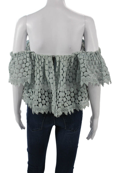 Tularosa Women Cropped Floral Cotton Blouse Light Blue Bohemian Size XS