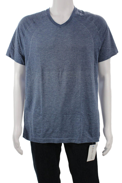 Lululemon Mens Blue V Neck Short Sleeve Polyester Blend T-Shirt Size L