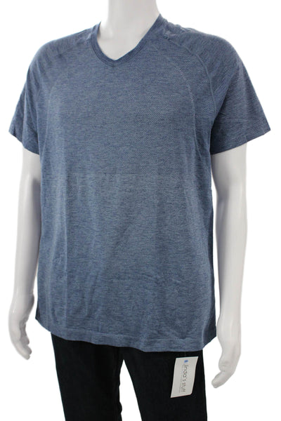Lululemon Mens Blue V Neck Short Sleeve Polyester Blend T-Shirt Size L