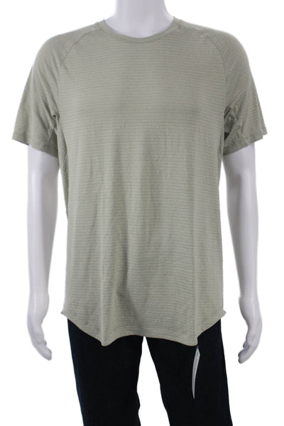 Lululemon Mens Beige Striped Nylon Blend Crewneck Short Sleeve T-Shirt Size M