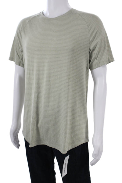 Lululemon Mens Beige Striped Nylon Blend Crewneck Short Sleeve T-Shirt Size M