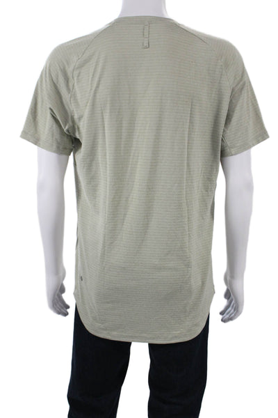 Lululemon Mens Beige Striped Nylon Blend Crewneck Short Sleeve T-Shirt Size M
