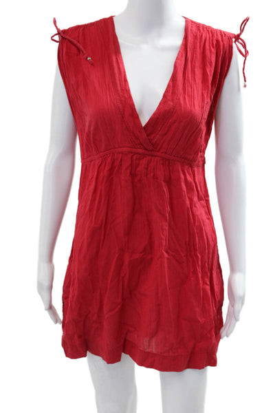Lauren Ralph Lauren Women Sundress Red V Neck Mini Drawstring Size S