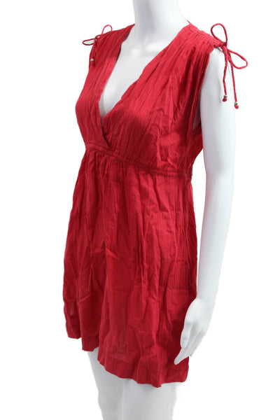 Lauren Ralph Lauren Women Sundress Red V Neck Mini Drawstring Size S