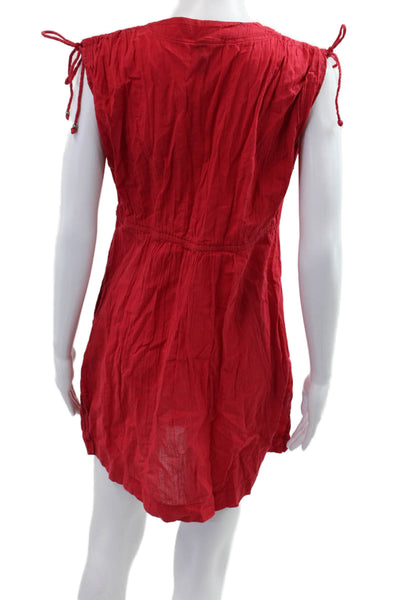 Lauren Ralph Lauren Women Sundress Red V Neck Mini Drawstring Size S