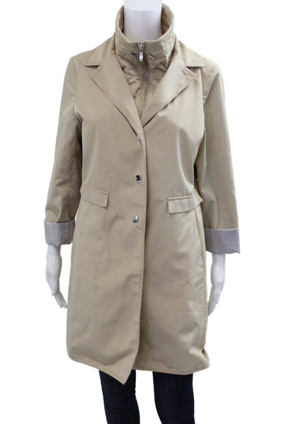 Jane Post Women Quilted Rain Coat Beige Button 3/4 Sleeve Size M