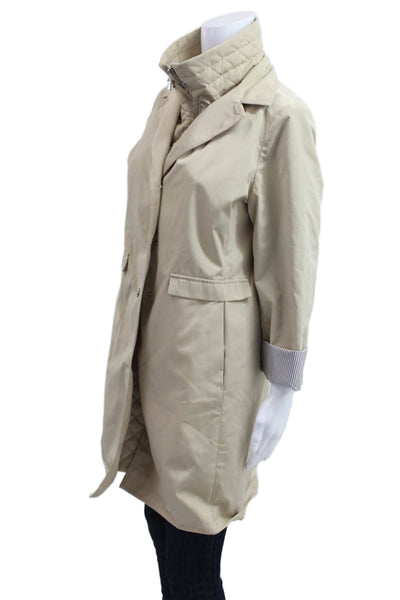 Jane Post Women Quilted Rain Coat Beige Button 3/4 Sleeve Size M