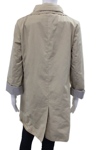 Jane Post Women Quilted Rain Coat Beige Button 3/4 Sleeve Size M