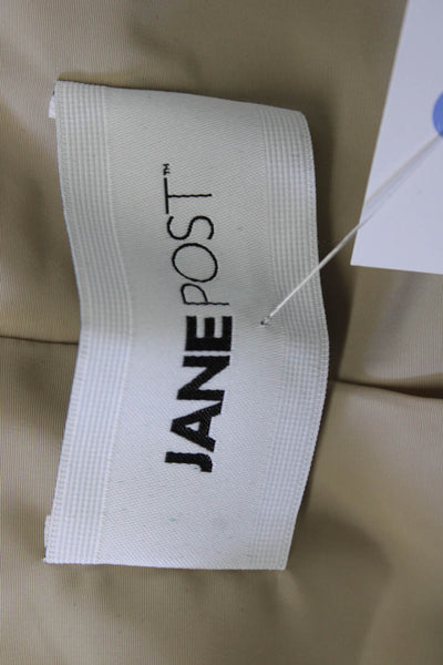 Jane Post Women Quilted Rain Coat Beige Button 3/4 Sleeve Size M